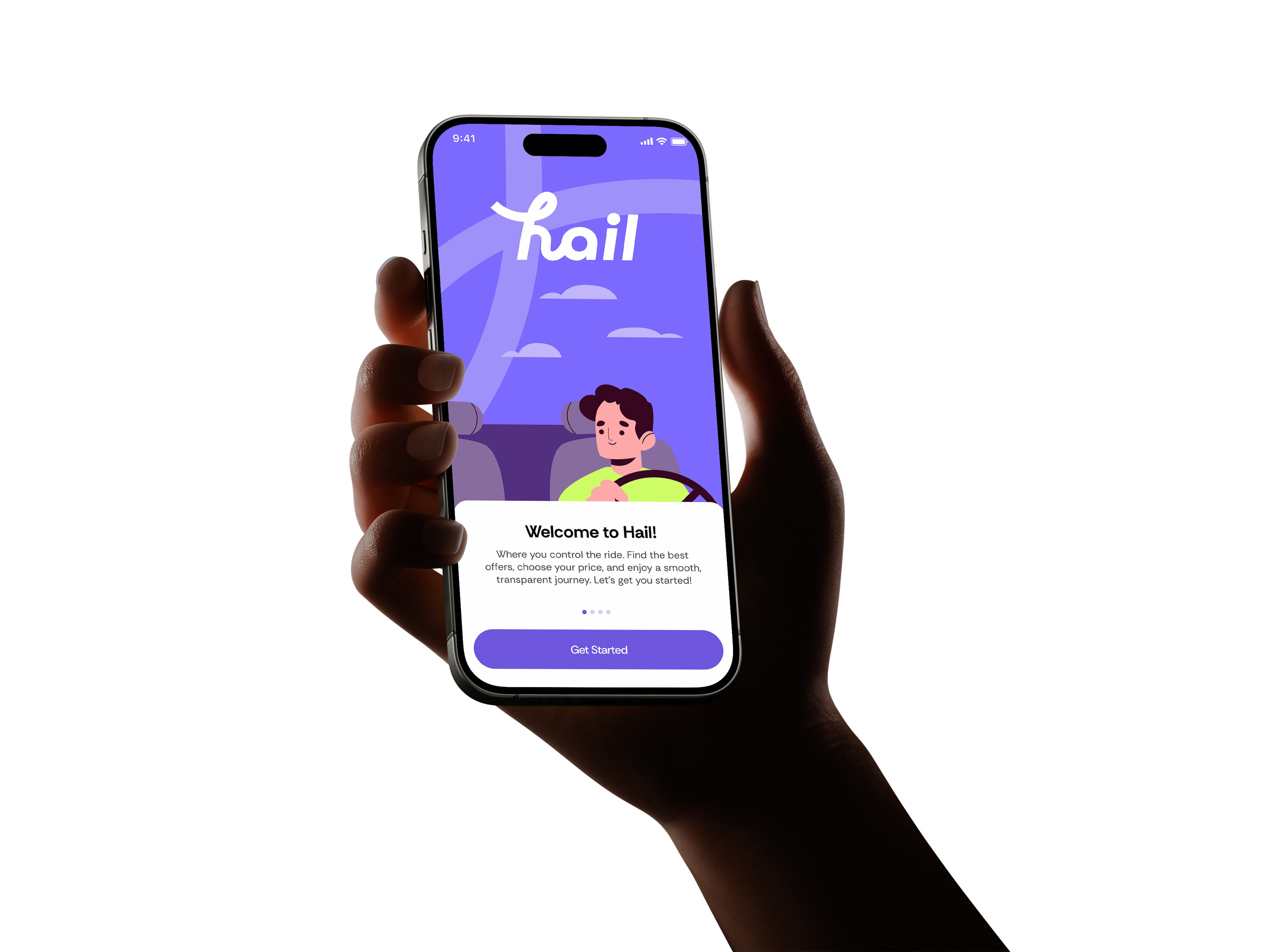 Hand holding a phone with Hail app